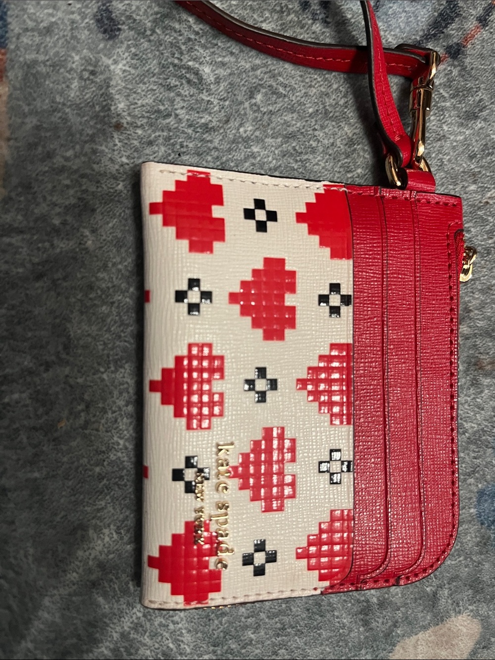 kate spade Red and White Heart-Pattern Wristlet Cardholder